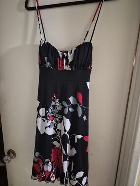Speechless Black Floral Midi Dress with Pink and White Accents